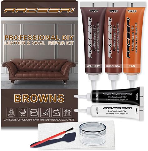 Overall Take. Completely restore faded or discolored leather or vinyl furniture with this dark brown leather couch repair kit, which provides a stain-free surface. It also prevents the material from cracking. In our analysis, the FORTIVO Brown Vinyl & Leather Couch Repair Balm placed 9th when we looked at the top 13 products in the category.